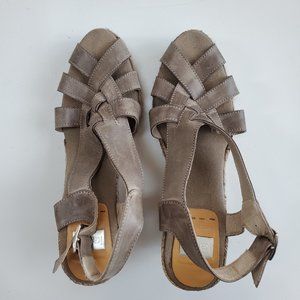 KANNA Wedge Espadrille Sandals, Gray, Brown, Taupe, Tan leather wedges